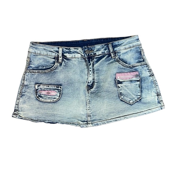 Y2K 90s Denim Mini Skort Mini Skirt With Shorts Vintage Size Large - Picture 5 of 7